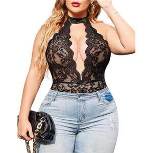 Plus Size Lace Bodysuit Halter